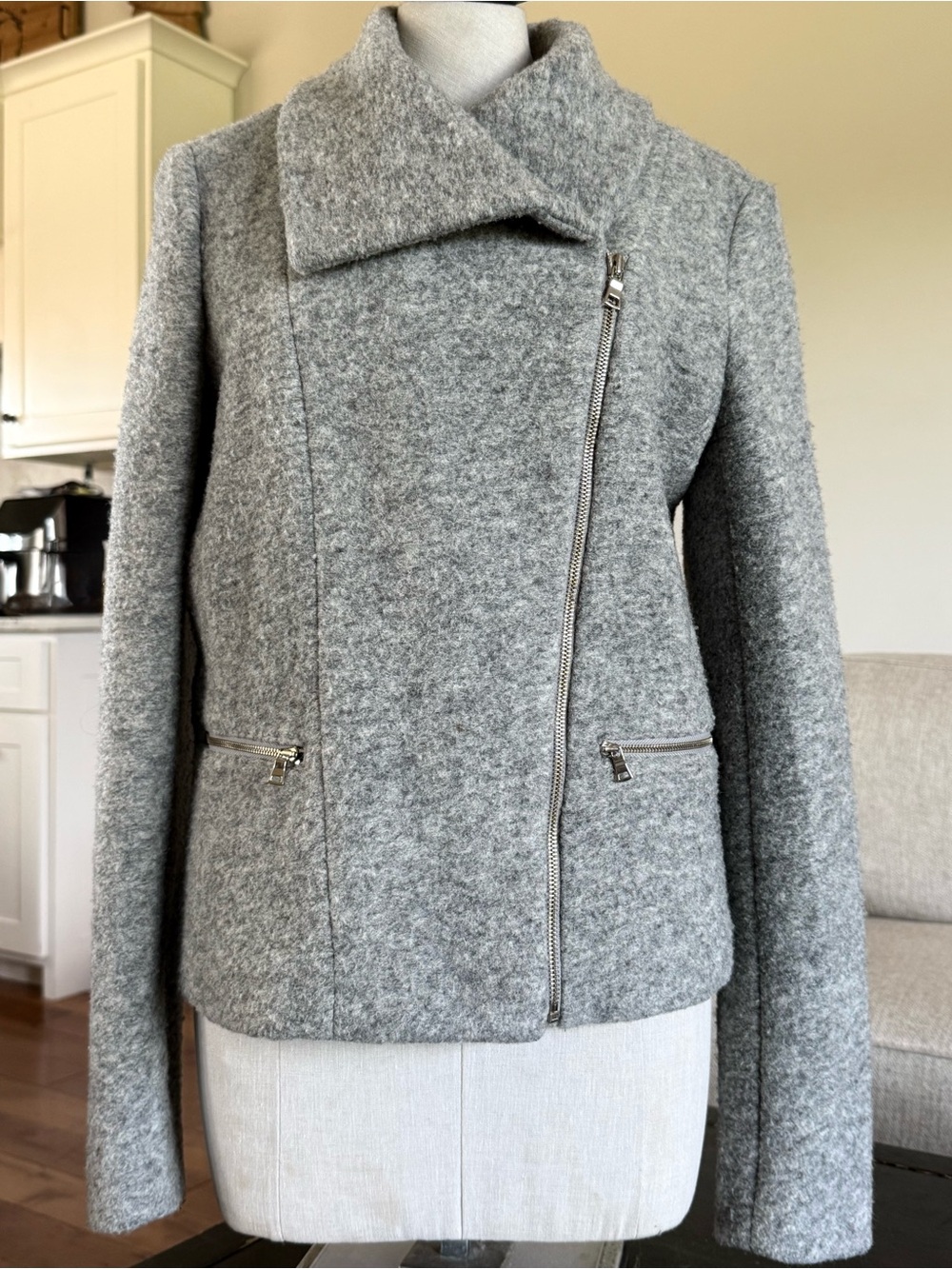 Ann Taylor Grey Asymmetrical Zip Wool Jacket